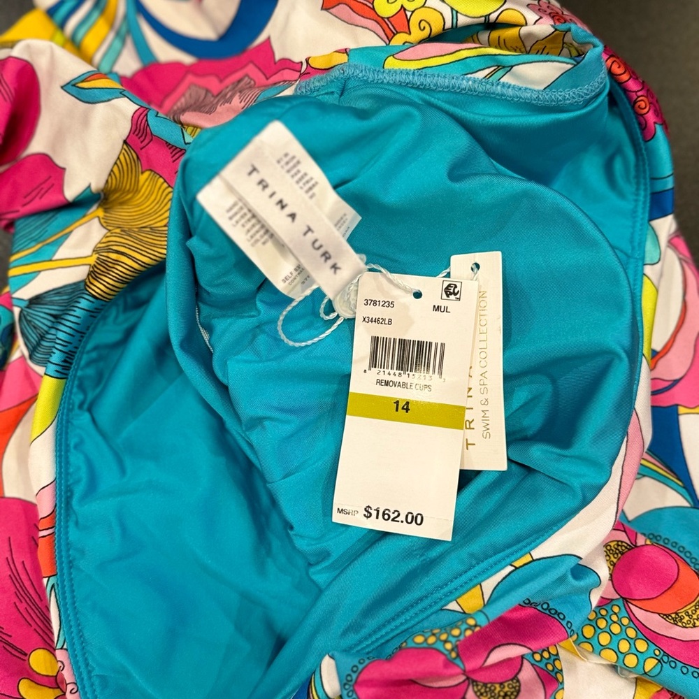 Gorgeous Colorful Trina Turk Fontaine Bandeau Ruffle One-Piece Size 14 NWT - Picture 12 of 16